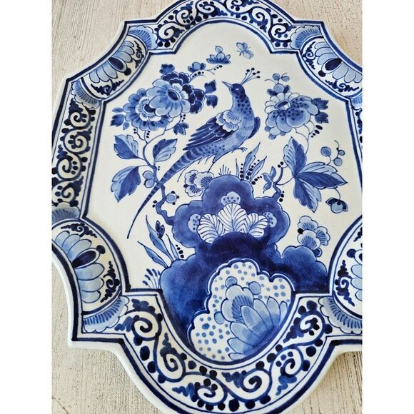 Koninklijke porcelain blue delft parakeet bird platter‎ plate unique - Picture 2 of 7